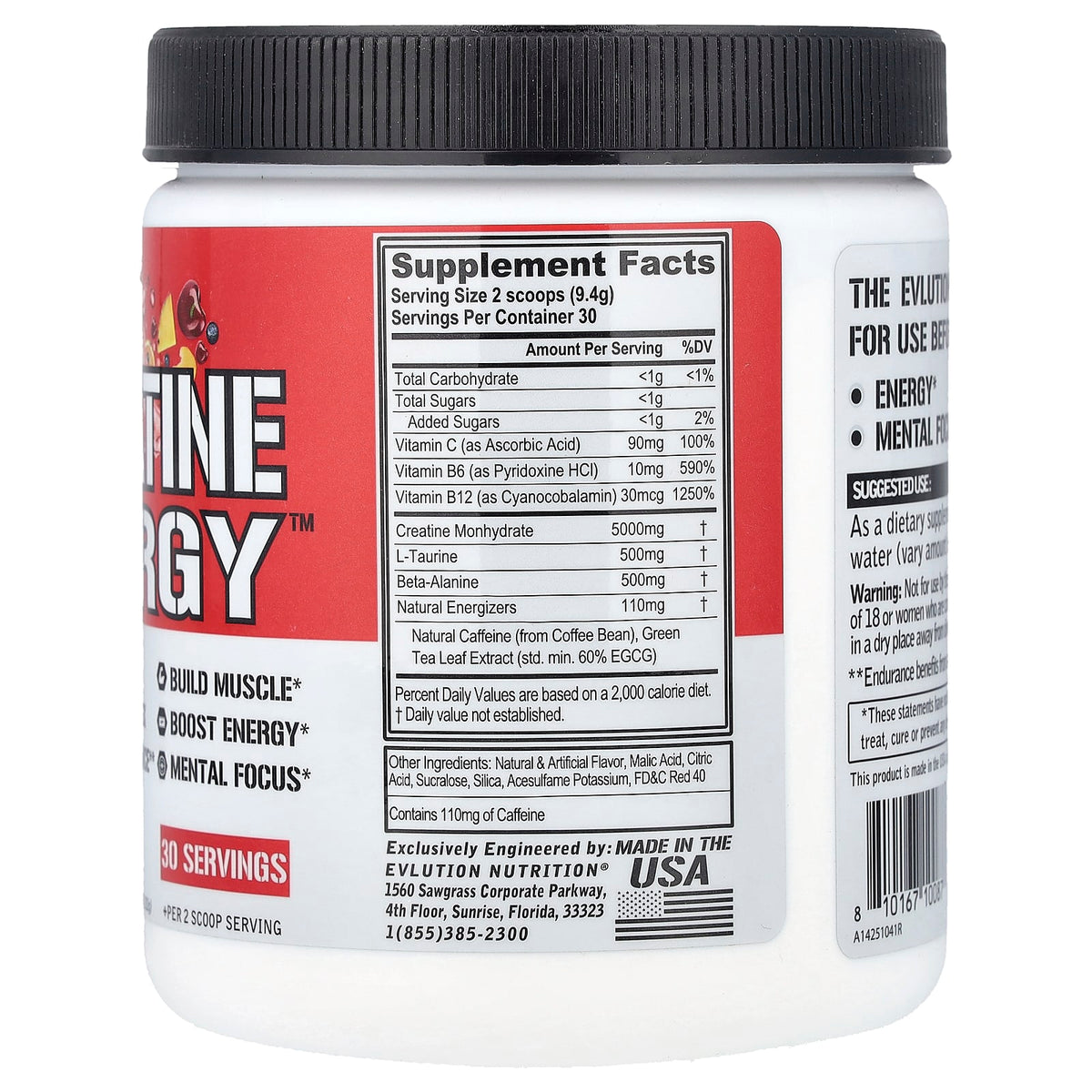 EVLution Nutrition Creatine Energy, Fruit Punch, 282 g (9.95 oz) - view 2