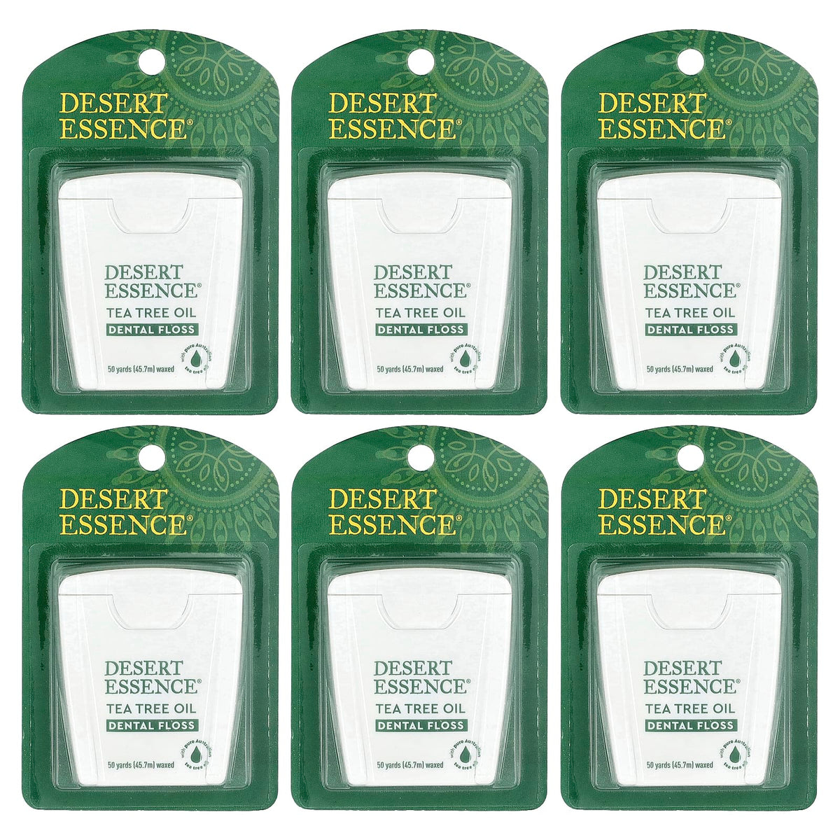 Desert Essence Waxed Dental Floss, Tea Tree Oil, 6 Count, 45.7 m (50 yd) Each — product view