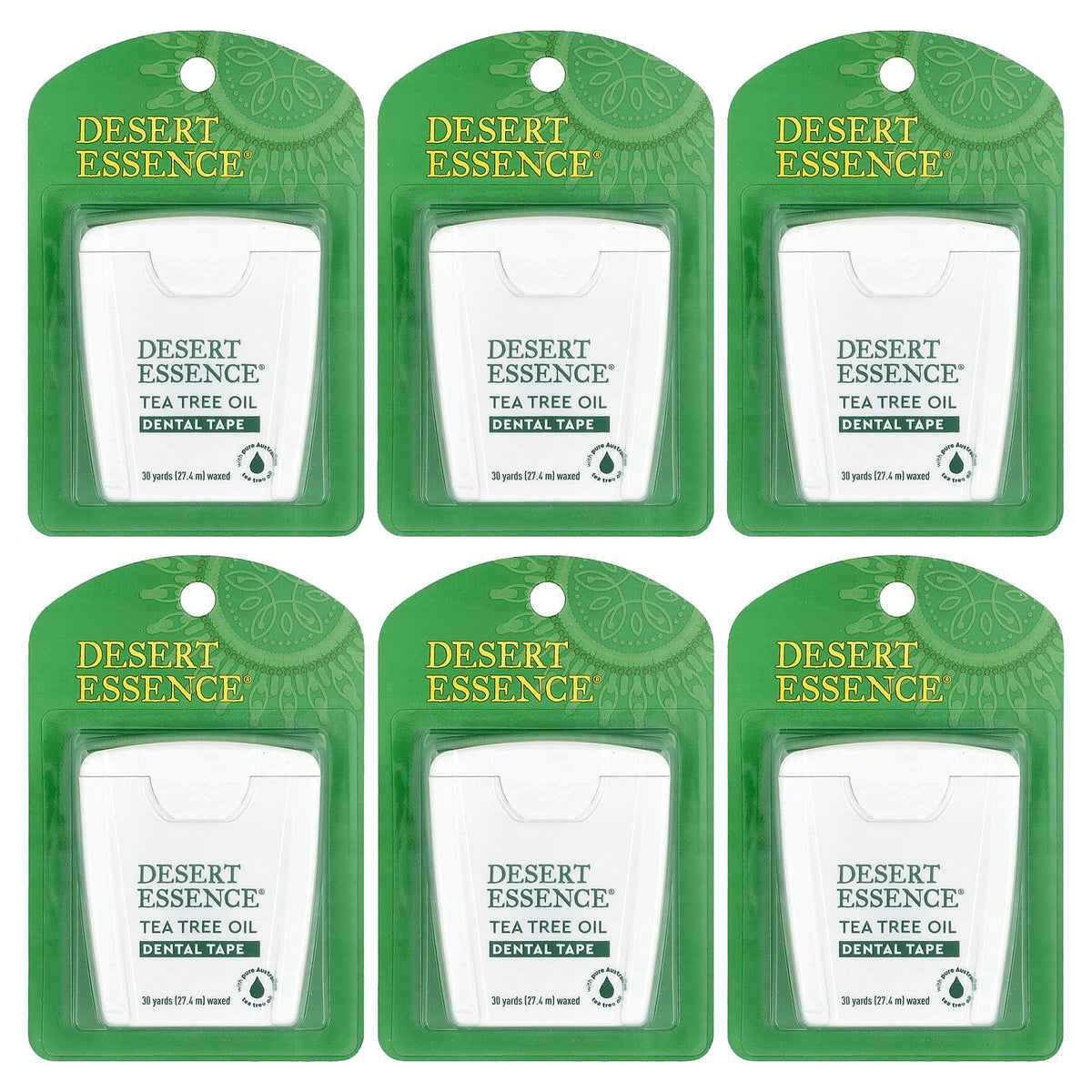 Desert Essence Waxed Dental Tape, Tea Tree Oil, 6 Count, 27.4 m (30 yd) Each
