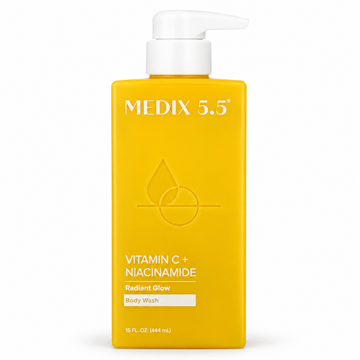 Medix 5.5 Vitamin C and Niacinamide Radiant Glow Body Wash 15 fl oz upright bottle on white