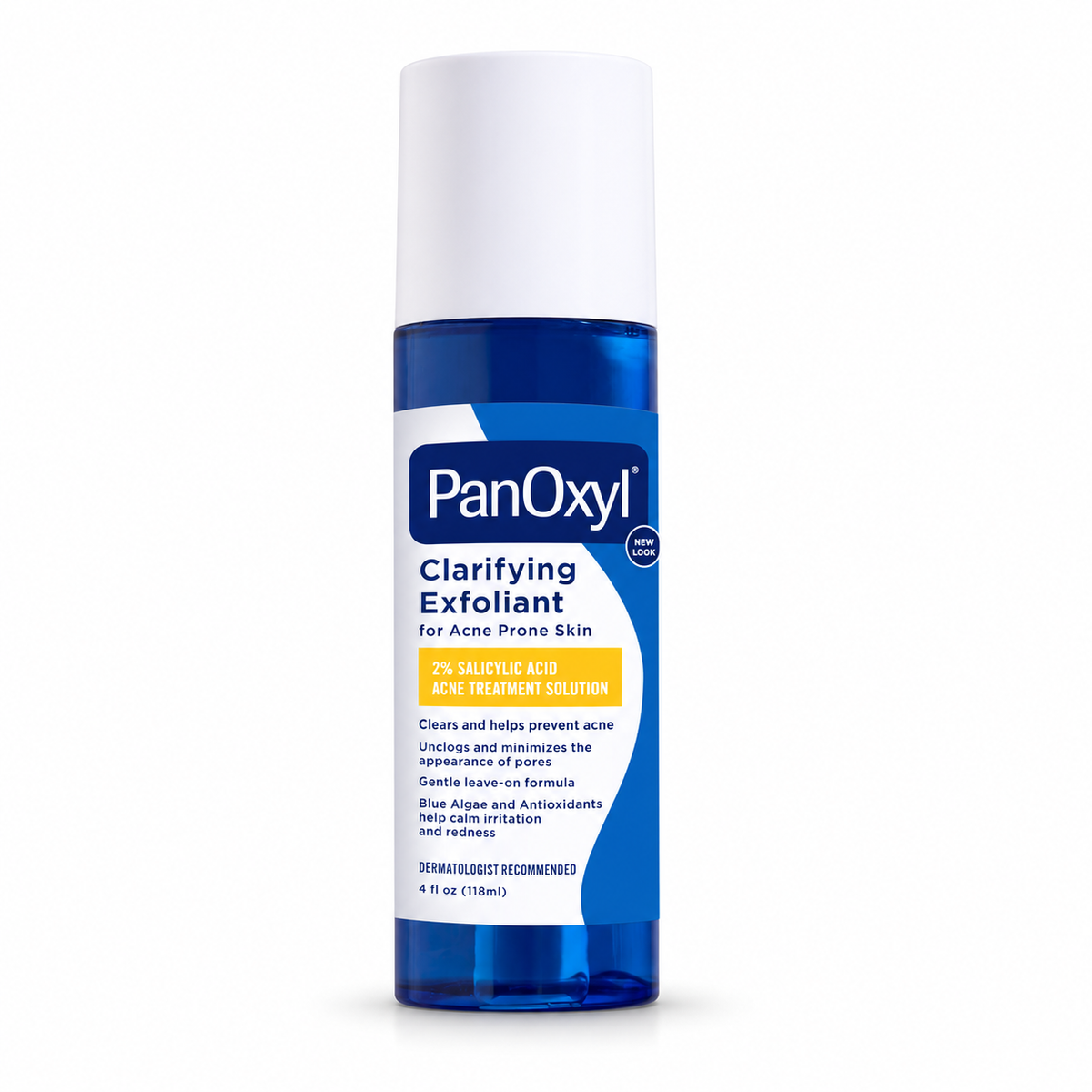 PanOxyl Clarifying Exfoliant 2% Salicylic Acid 4 fl oz upright bottle on white