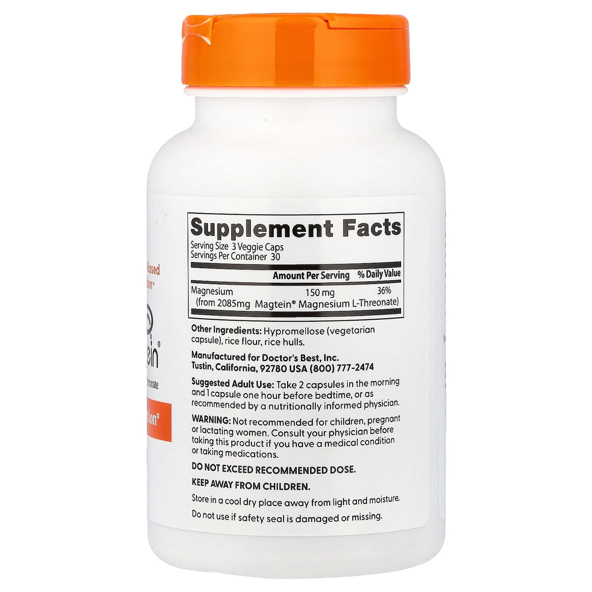 Doctor's Best Magtein Magnesium L-Threonate, 90 Veggie Caps (50 mg per Capsule) - view 2