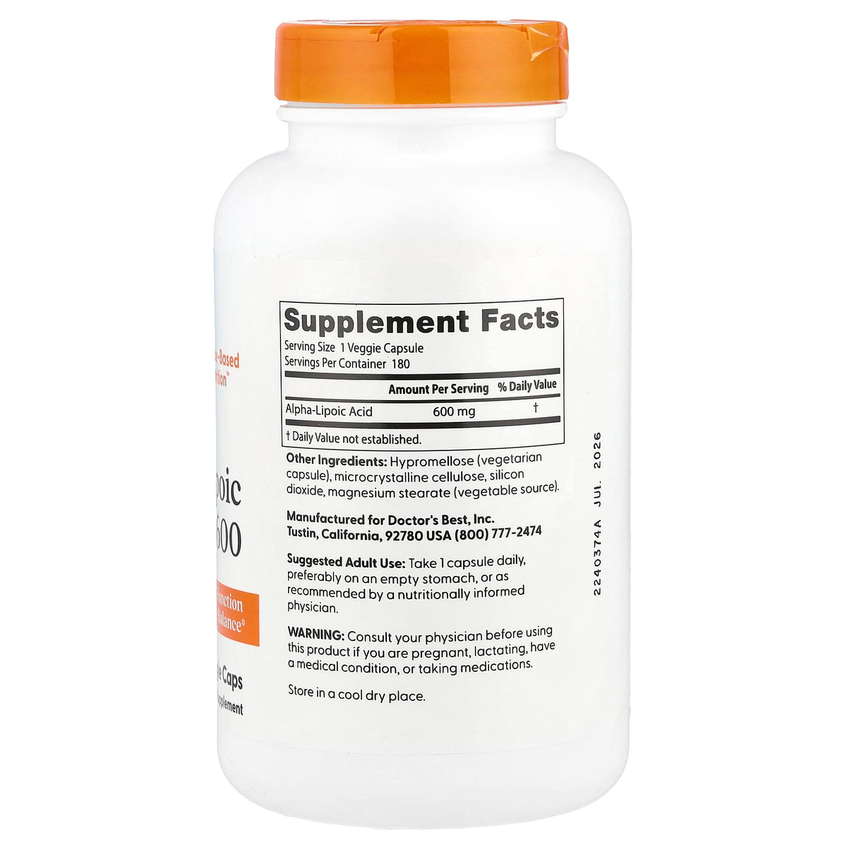 Doctor's Best Alpha-Lipoic Acid 600 mg, 180 Veggie Caps - view 2