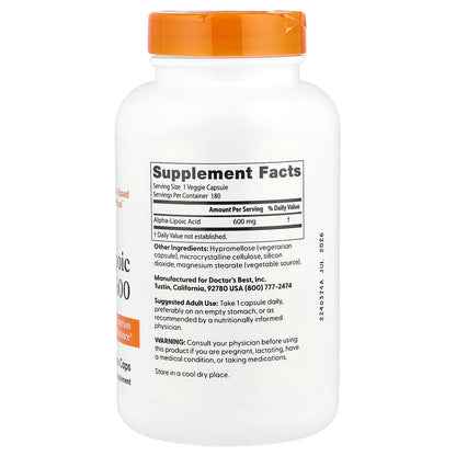 Doctor's Best Alpha-Lipoic Acid 600 mg, 180 Veggie Caps - view 2