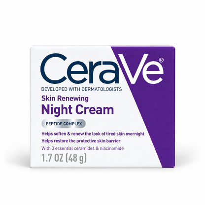 CeraVe Skin Renewing Night Cream carton standing upright on a plain white background