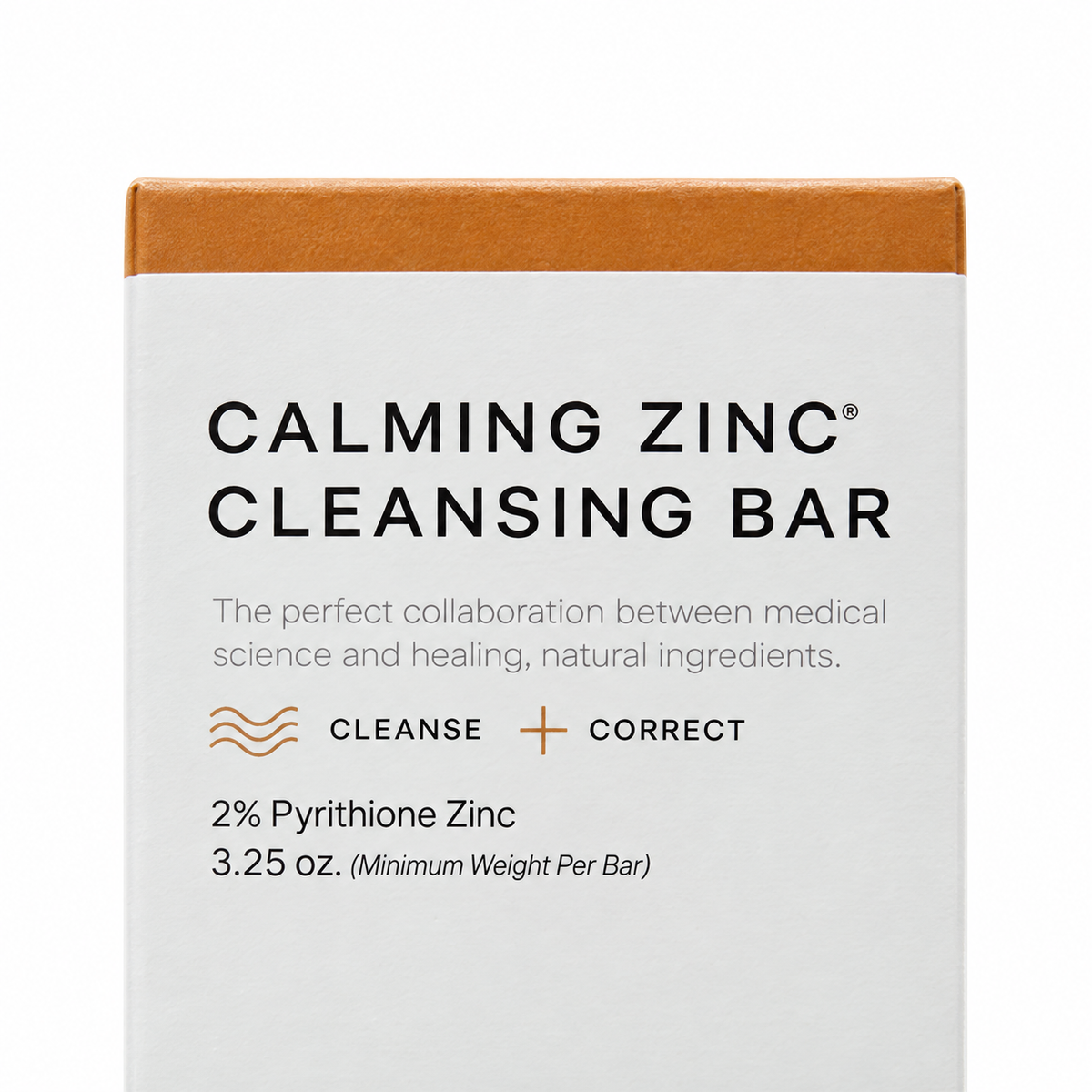 Close-up of the upper front label on the Dr Bailey Calming Zinc Cleansing Bar carton