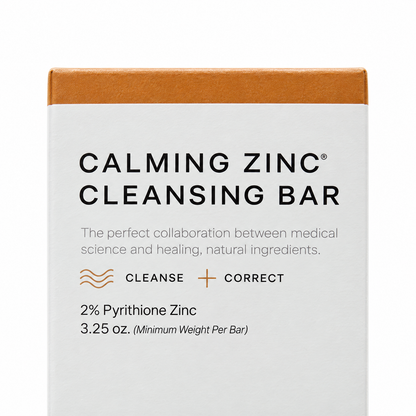 Close-up of the upper front label on the Dr Bailey Calming Zinc Cleansing Bar carton