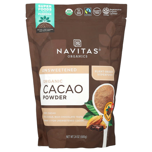 Navitas Organics Organic Cacao Powder, Unsweetened, 680 g (24 oz)