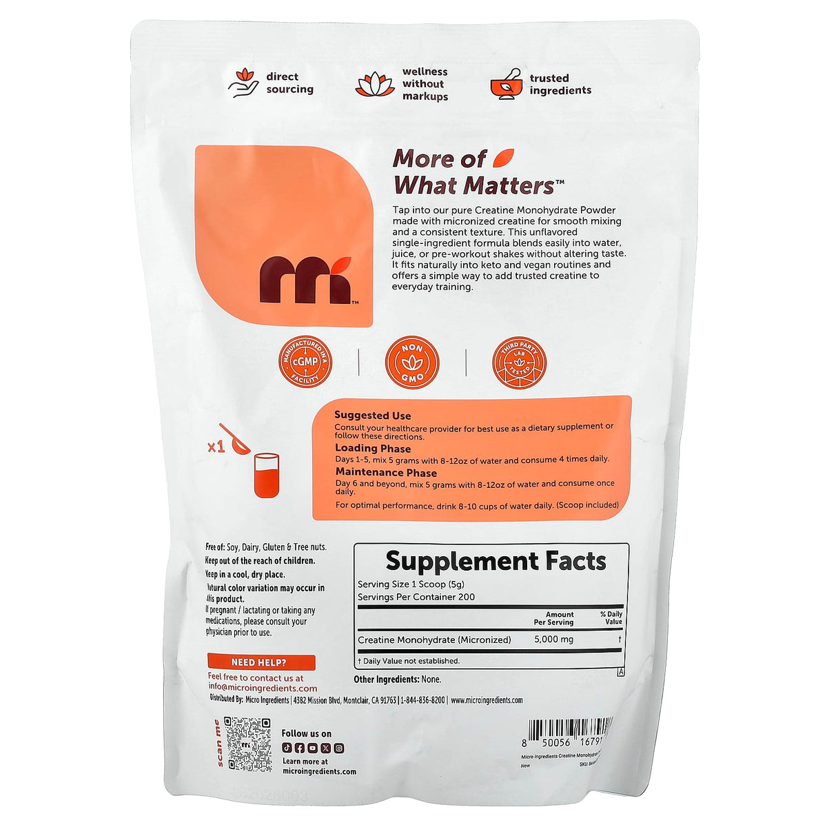 Micro Ingredients Creatine Monohydrate Powder, Unflavoured, 1 kg (2.2 lb) - view 2