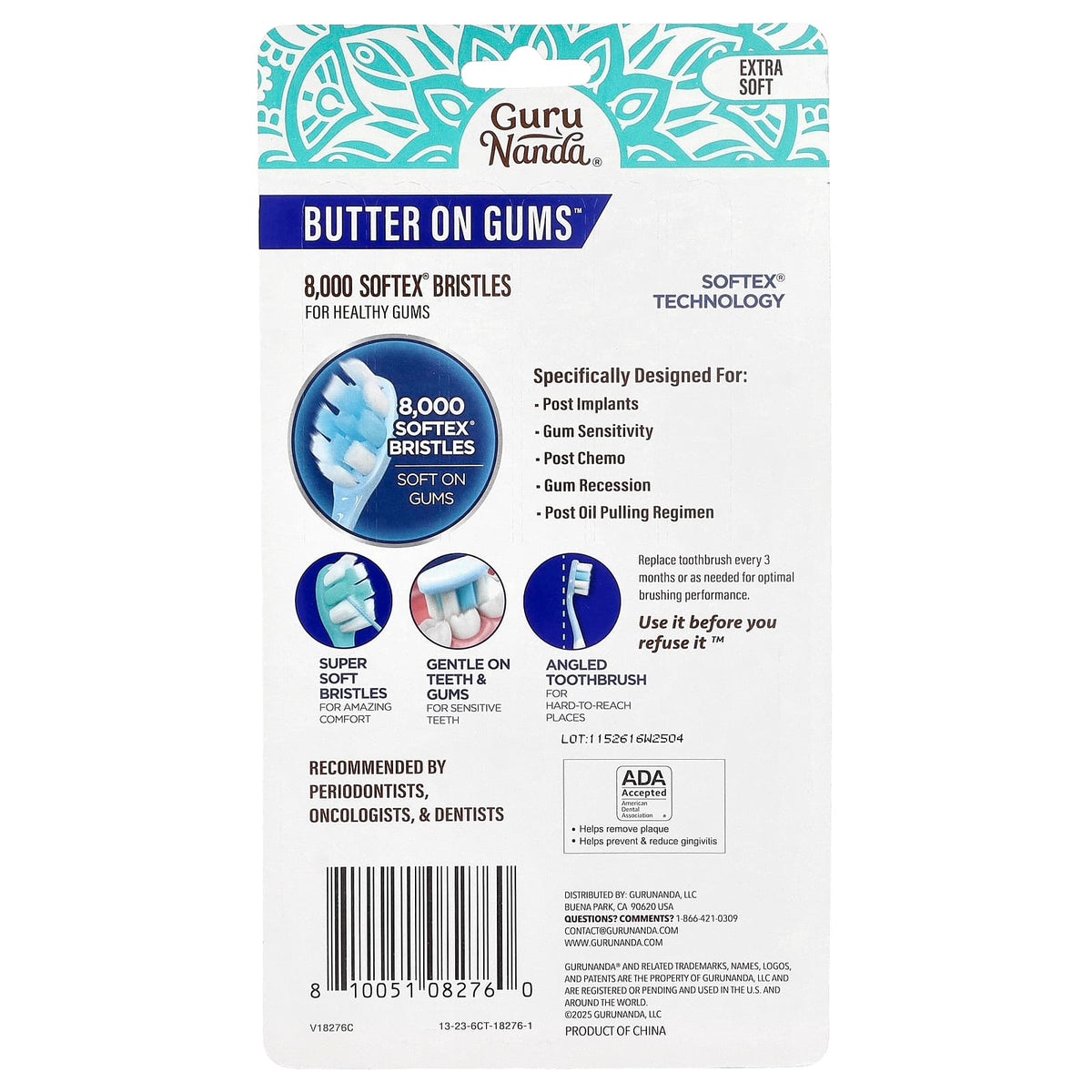 GuruNanda Bristle Toothbrush Multi-Pack, Extra Soft, 6 Toothbrushes - view 2