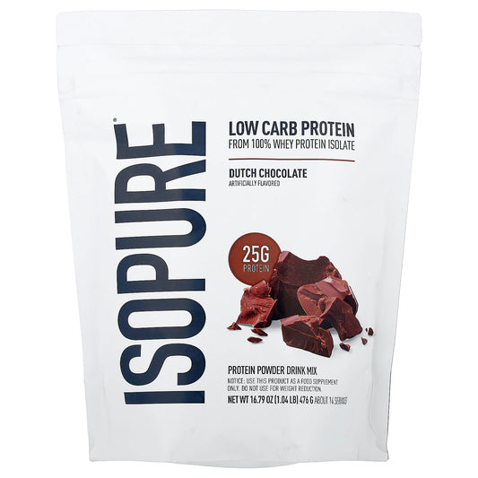 Isopure Low Carb Protein Powder, Dutch Chocolate, 476 g (1.04 lb)