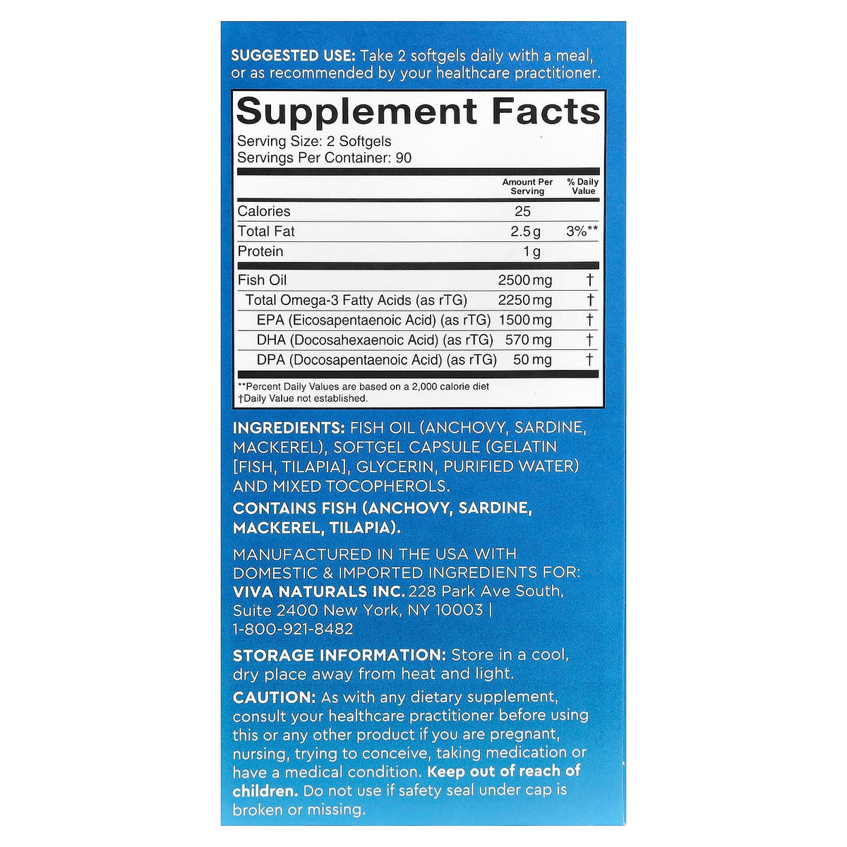 Viva Naturals Omega-3 Fish Oil, 2,500 mg, 180 Softgels - view 2