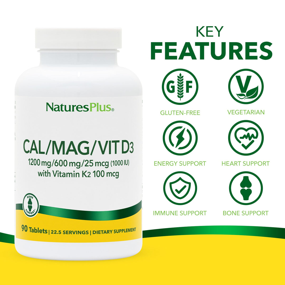 NaturesPlus Cal/Mag/Vit D3 with Vitamin K2, 90 Tablets - view 3