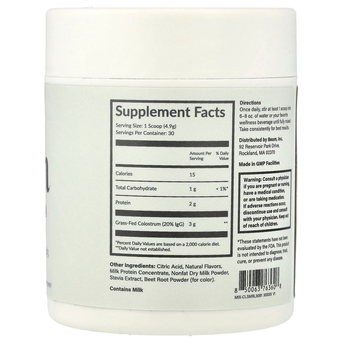 Beam Colostrum Powder, Raspberry Lemon, 5.18 oz (147 g) - view 2