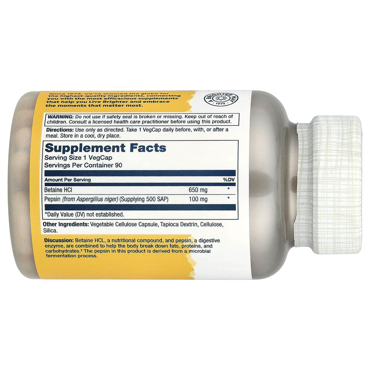 Solaray Betaine HCL with Pepsin, 90 VegCaps - view 2