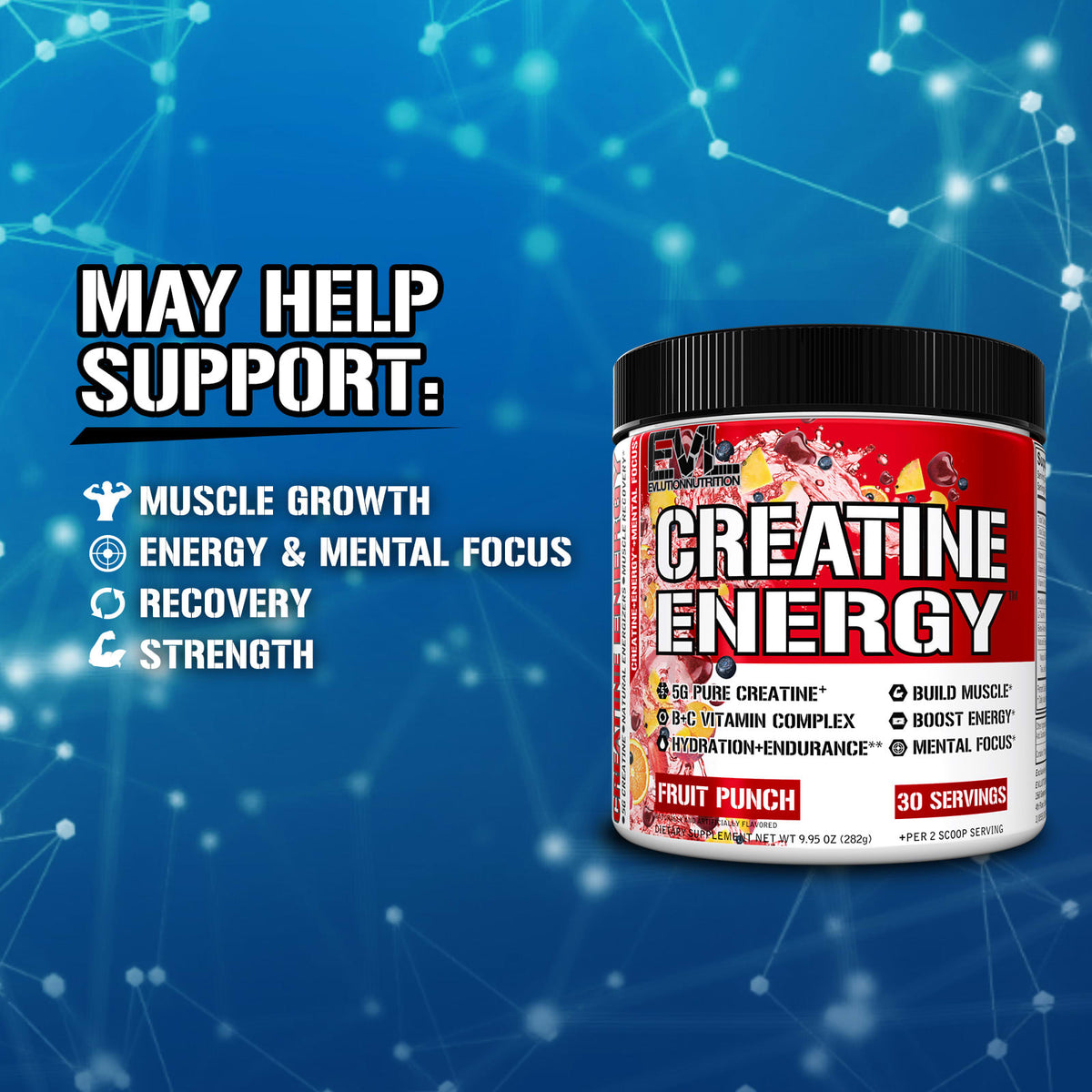 EVLution Nutrition Creatine Energy, Fruit Punch, 282 g (9.95 oz) - view 3