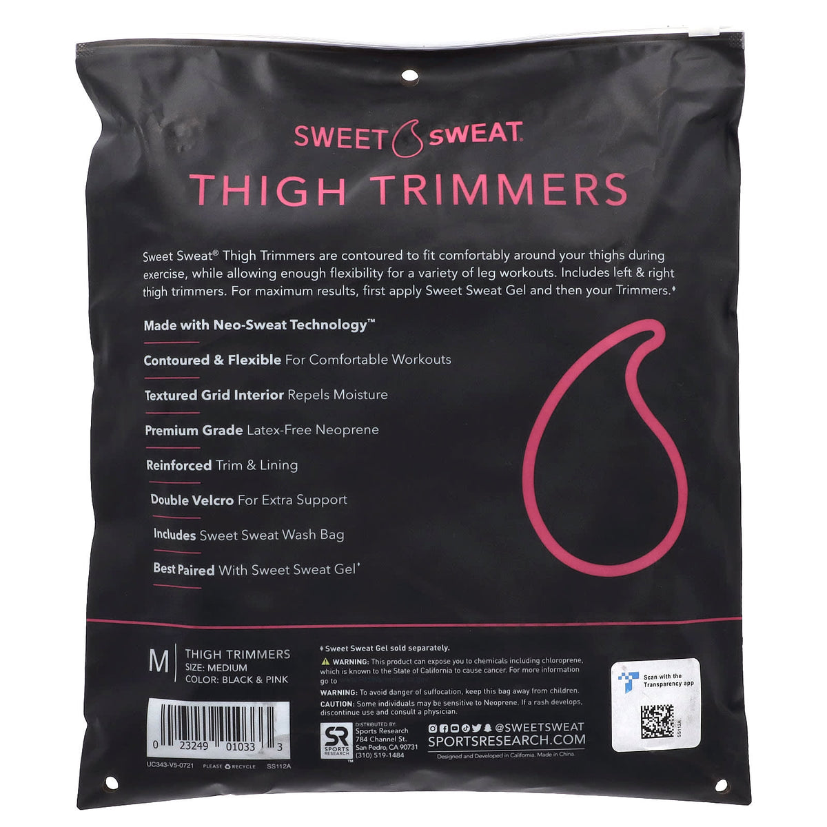 Sports Research Sweet Sweat Thigh Trimmers Medium, Black & Pink - view 3