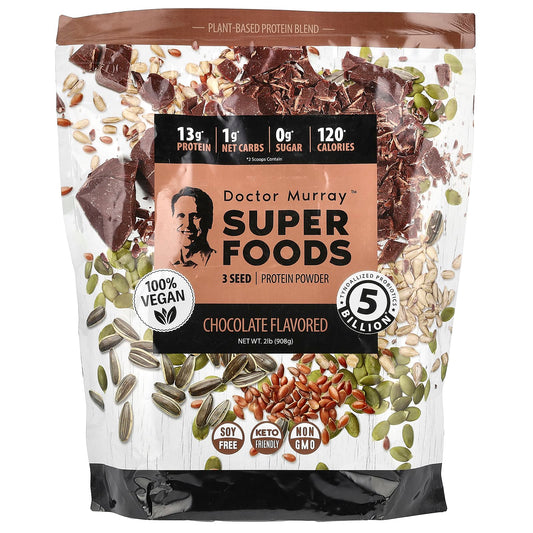 Dr. Murray's Super Foods 3 Seed Protein Powder, Chocolate, 908 g (2 lb)