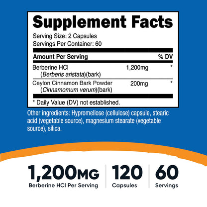 Nutricost Berberine HCl with Ceylon Cinnamon, 120 Capsules - view 3