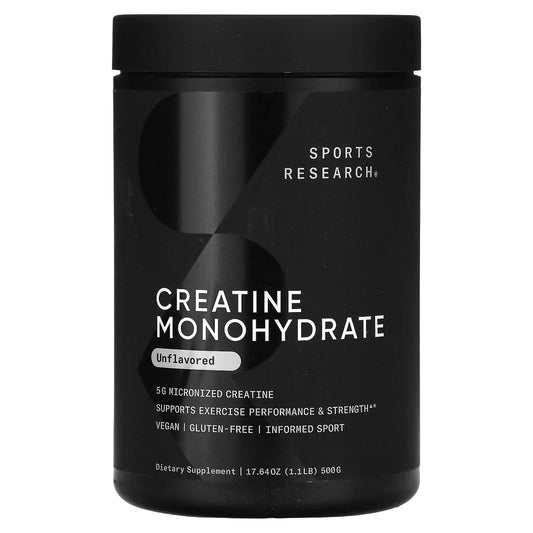 Sports Research Creatine Monohydrate Powder, Unflavoured, 500 g (1.1 lb)