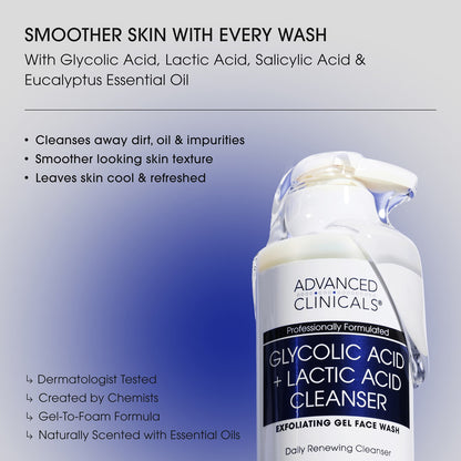 Advanced Clinicals Glycolic Acid + Lactic Acid Cleanser 347 ml (11.75 fl oz) - view 3
