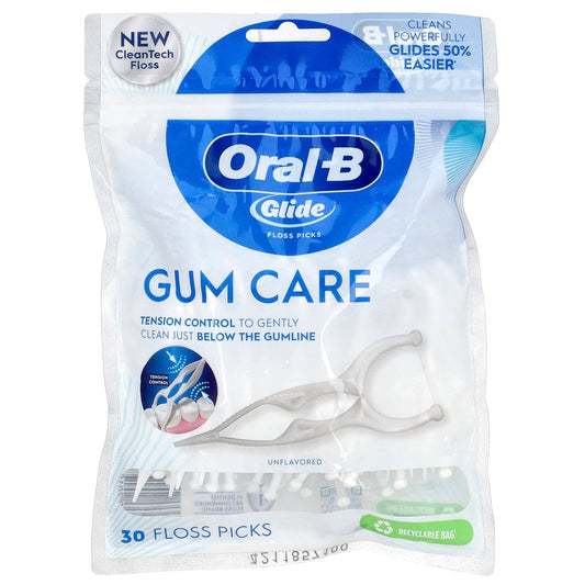 Oral-B Glide Gum Care Floss Picks, Unflavoured, 30 Count
