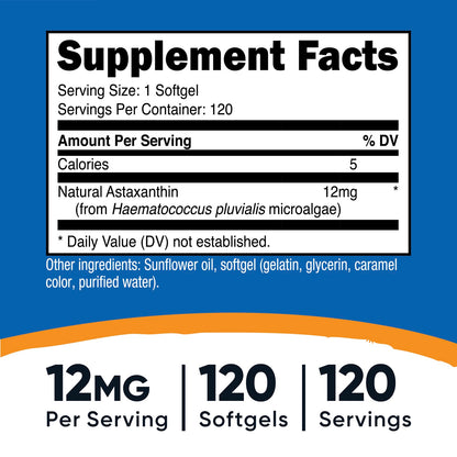 Nutricost Astaxanthin, 12 mg, 120 Softgels - view 3