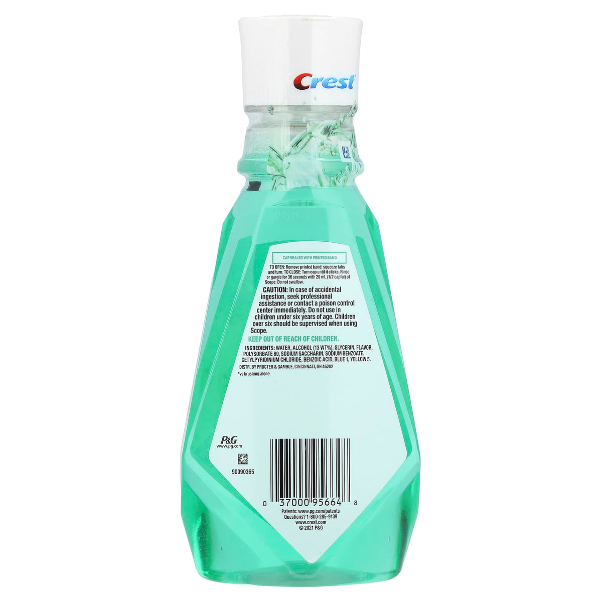 Crest Scope Outlast Mouthwash, Fresh Mint, 500 ml (16.9 fl oz) — alternate product view
