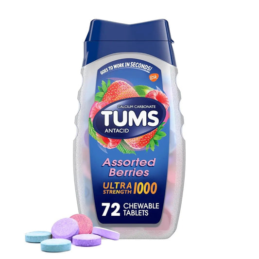 TUMS 278548 Ultra Strength 1000 Antacid Tablet, Assorted Berries, Pack of 72