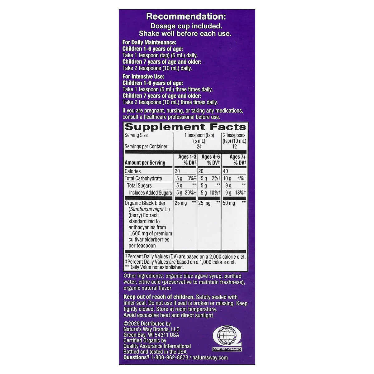 Nature's Way Kids Sambucus Organic Elderberry Syrup, Ages 1+, 120 ml (4 fl oz) - view 2