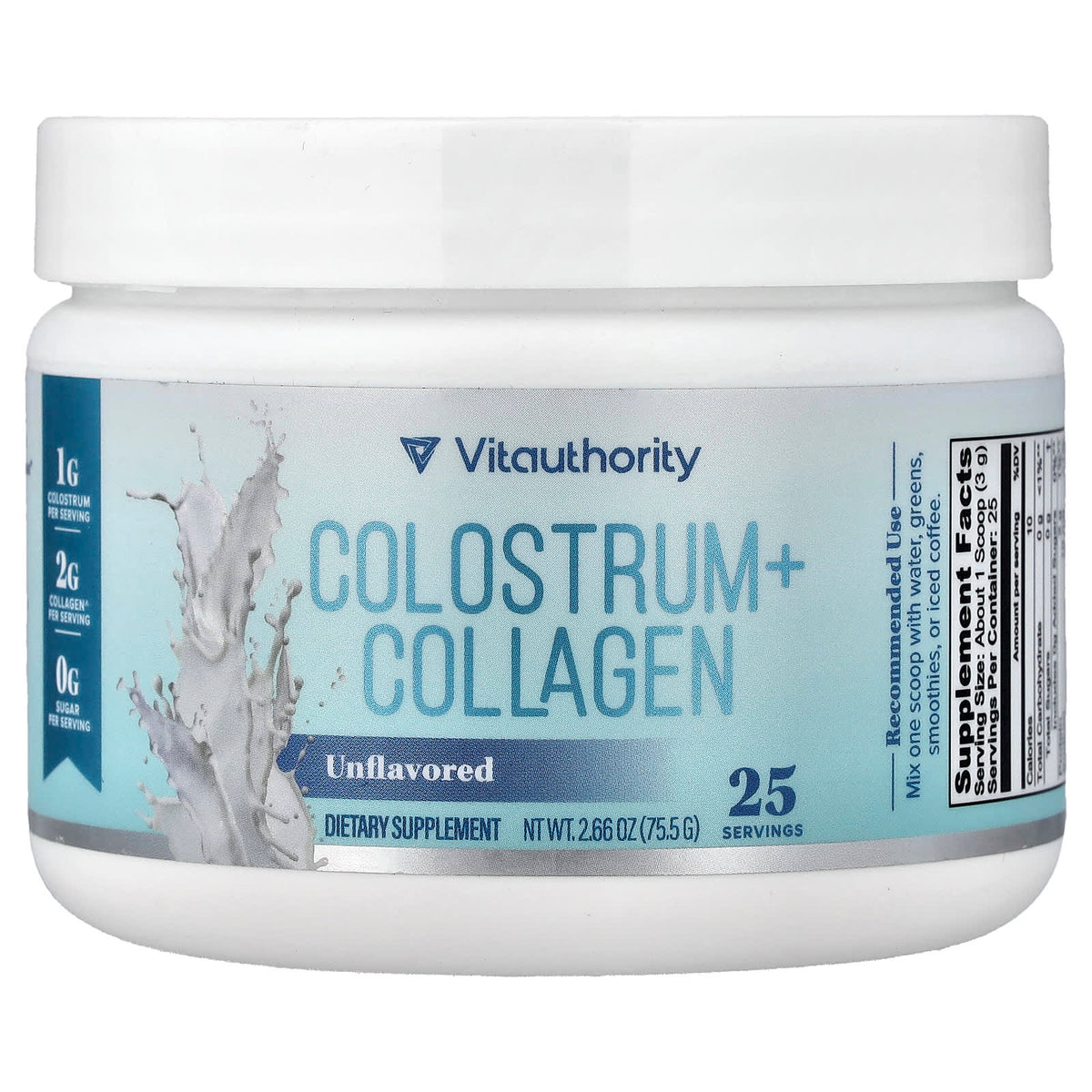 Vitauthority Colostrum + Collagen, Unflavoured, 2.66 oz (75.5 g)