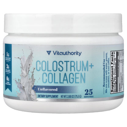 Vitauthority Colostrum + Collagen, Unflavoured, 2.66 oz (75.5 g)