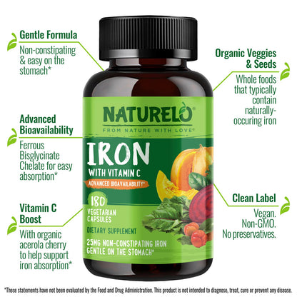 NATURELO Iron with Vitamin C, 180 Vegetarian Capsules - view 4