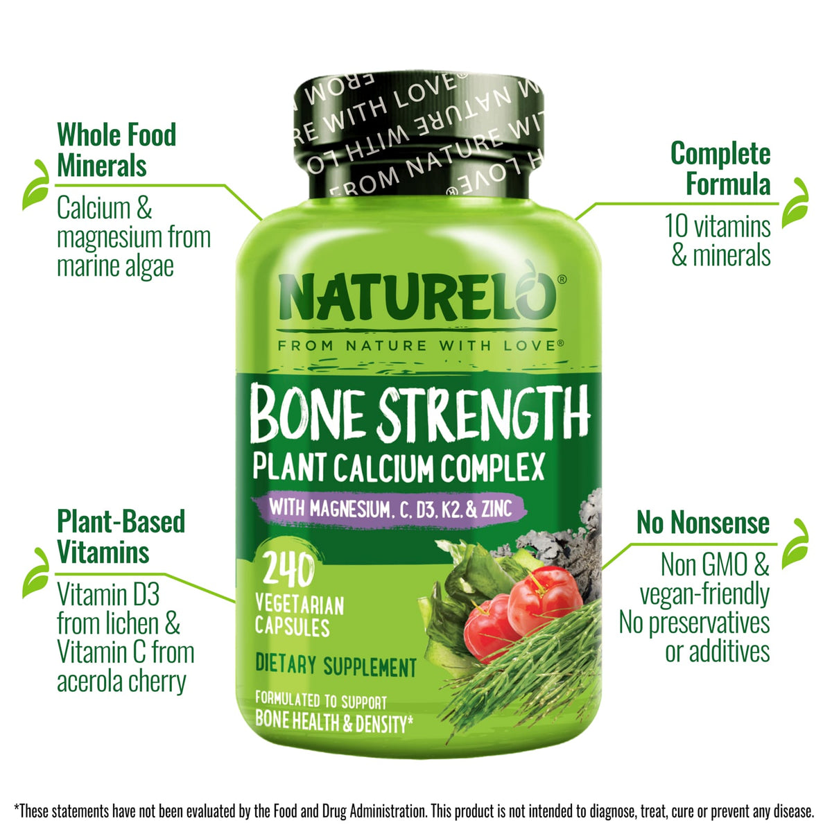 Naturelo Bone Strength Plant Calcium Complex, 240 Vegetarian Capsules - view 4