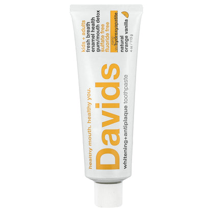 Davids Kids + Adults Whitening + Antiplaque Toothpaste, Orange Vanilla, 113 g