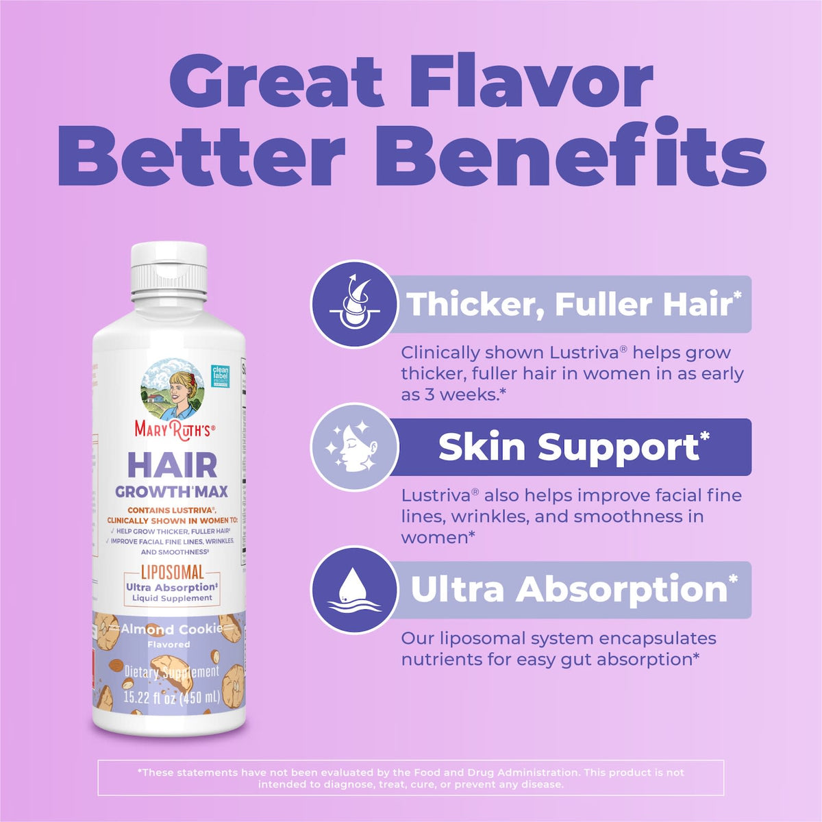 MaryRuth's Hair Growth Max Liposomal, Almond Cookie, 450 ml (15.22 fl oz) - view 4