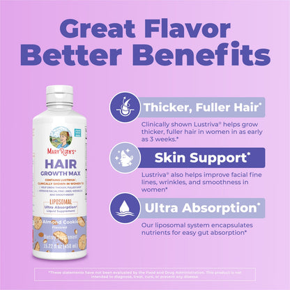 MaryRuth's Hair Growth Max Liposomal, Almond Cookie, 450 ml (15.22 fl oz) - view 4