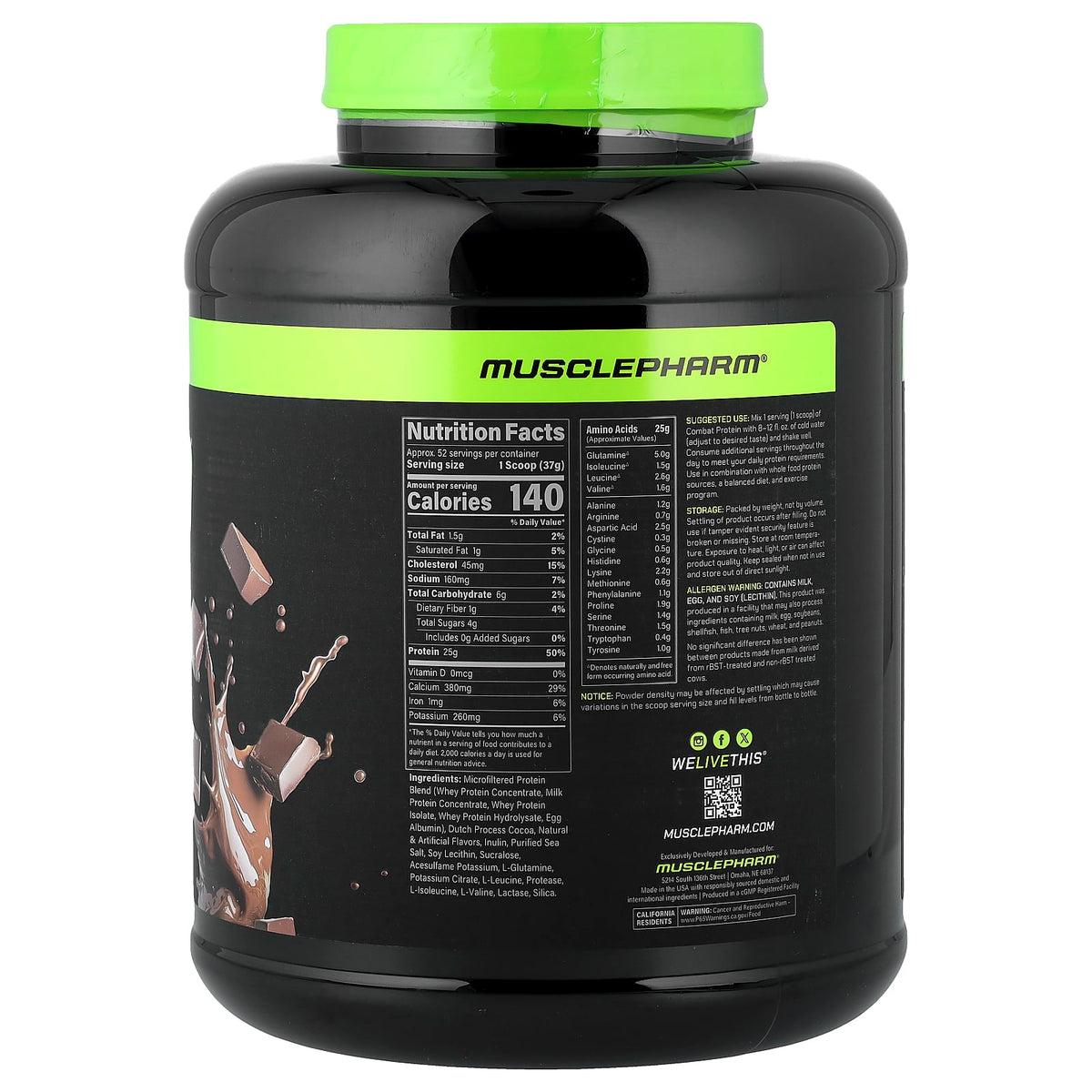 MusclePharm Combat Protein Powder, Chocolate Milk, 1.9 kg (4.2 lb) — alternate product view