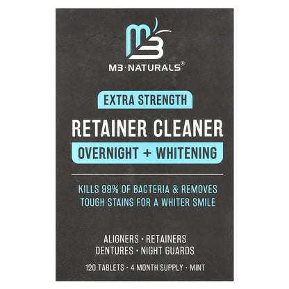 M3 Naturals Overnight + Whitening Retainer Cleaner, Mint, 120 Tablets