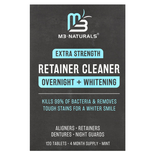 M3 Naturals Overnight + Whitening Retainer Cleaner, Mint, 120 Tablets