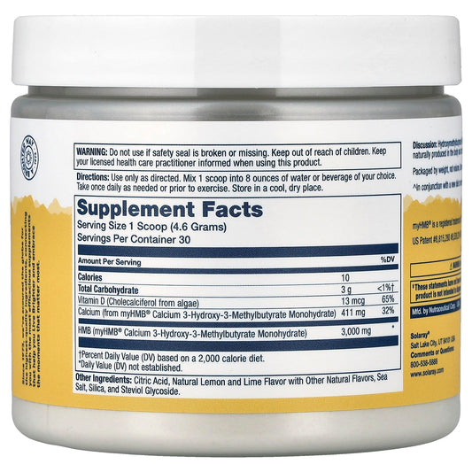 Solaray HMB + D3 Powder, Natural Lemon Lime, 4.9 oz (138 g) - view 2
