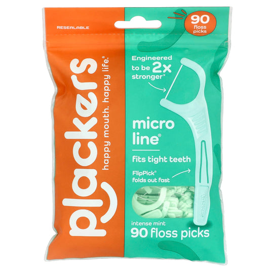 Plackers Micro Line Floss Picks, Intense Mint, 90 Count
