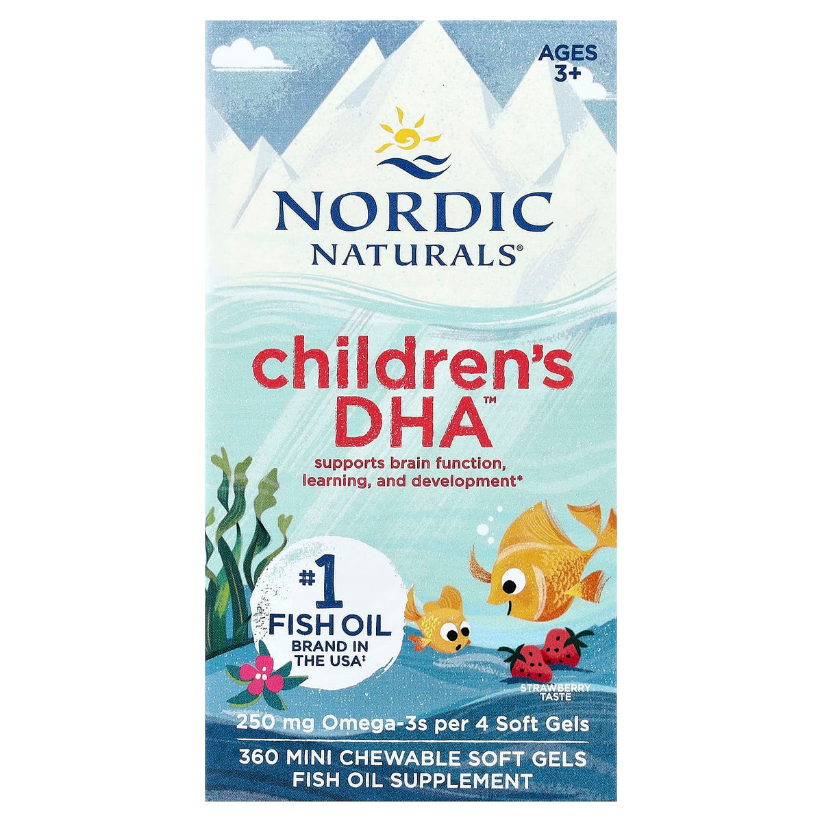 Nordic Naturals Children's DHA, Ages 3+, Strawberry, 360 Mini Chewable Soft Gels