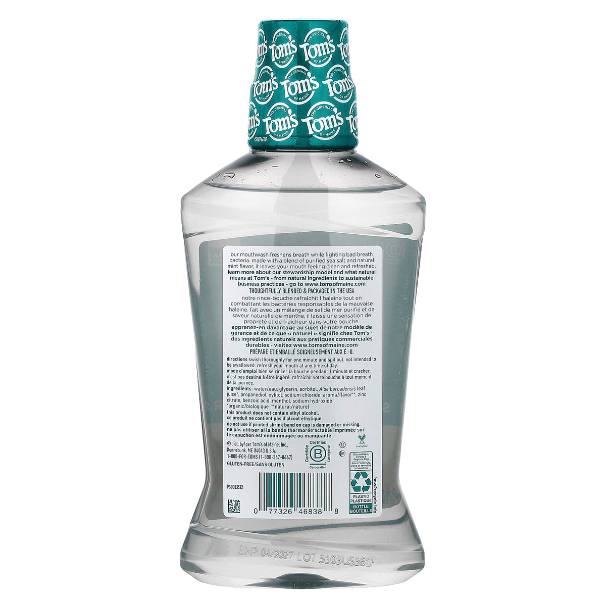 Tom's of Maine Sea Salt Mouthwash, Fluoride-Free, Refreshing Mint, 473 ml (16 fl oz) - view 2