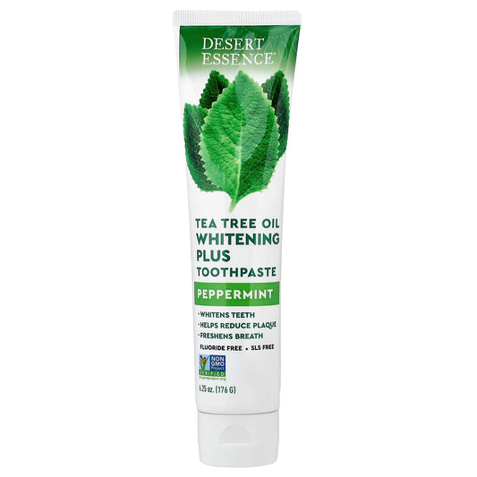 Desert Essence Tea Tree Oil Whitening Plus Toothpaste, Peppermint, 176 g