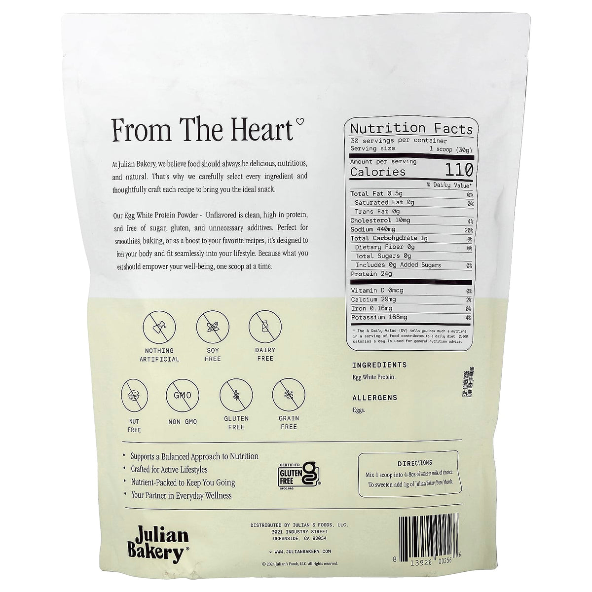Julian Bakery Egg White Protein Powder, Unflavoured, 907 g (2.01 lbs) - view 2