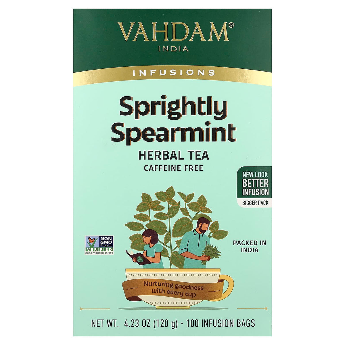 Vahdam Teas Sprightly Spearmint Herbal Tea, 100 Infusion Bags, 120 g (4.2 oz) — product view