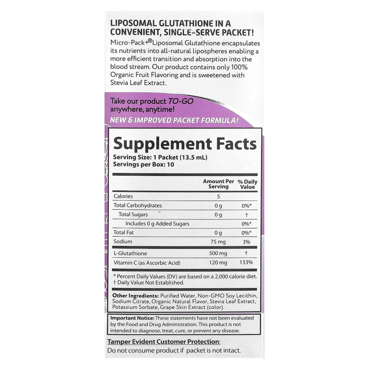 Aurora Nutrascience Micro-Pack+ Liposomal Glutathione, 10 Packets, 13.5 ml Each - view 2