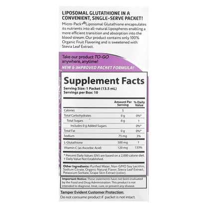 Aurora Nutrascience Micro-Pack+ Liposomal Glutathione, 10 Packets, 13.5 ml Each - view 2