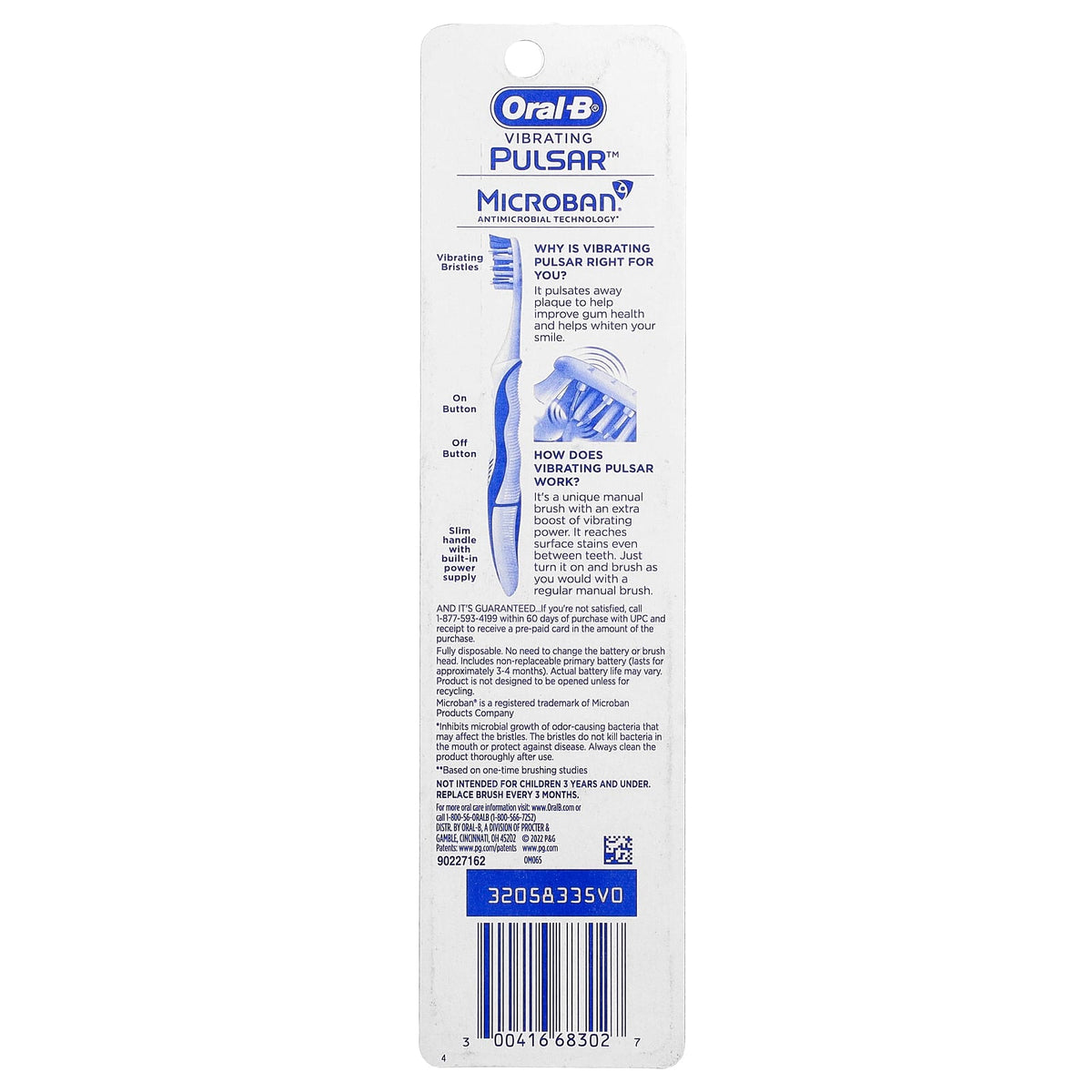 Oral-B Vibrating Pulsar Battery Powered Toothbrush, Medium, Pack of 2 — alternate product view